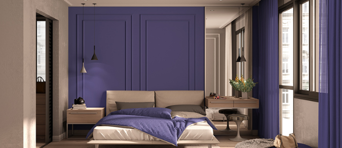 Purple two colour combination for bedroom walls